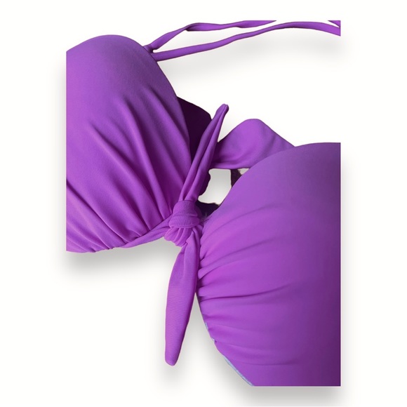 Candie’s Lotus Pink Bikini Top Tie Back Halter Straps and Mock Tie Front Accent - Picture 2 of 8